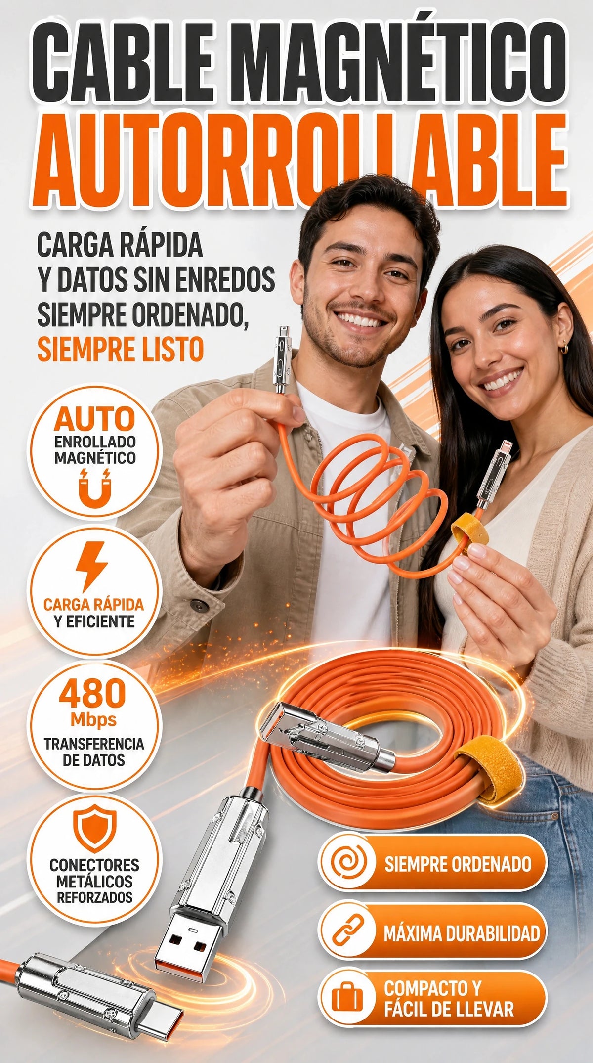 Cable De Caucho Resistente 4 en 1