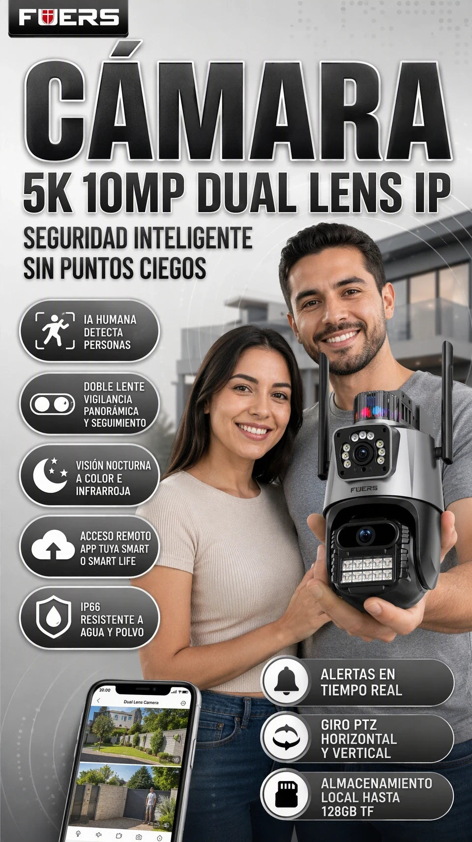 Camara doble lente 360 grados con sirena